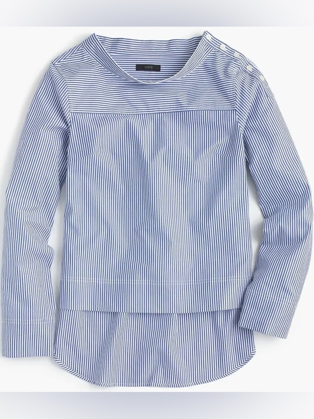 J. Crew Funnelneck Striped Shirt Blue White Button Shoulder Poplin G9944 Size 2